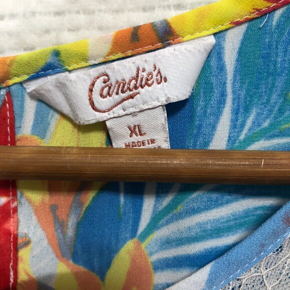 Candies Women's Size XL Colorful Floral Sleeveless‎ Hawaiian Blouse - Picture 3 of 6